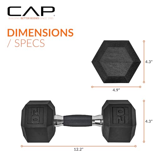 Image of CAP Rubber Coated Dumbbell Weights, Free Weights for Home Gym Strength Training, Anti-Roll Hex Dumbbells with Black, Chrome & Comfort Grip Handles, Singles