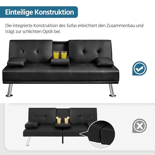 Yaheetech Klappbares Schlafsofa Couch mit Bettfunktion Bettsofa mit Großer Liegefläche von 167 cm L × 94 cm B fürs Wohnzimmer/Schlafzimmer/Heimkino/Gästezimmer schwarz