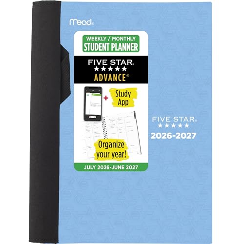 Image of Five Star Planner 2026-2027 Weekly & Monthly Academic 12-Month July-June Advance Student Planner + Study App, 5-1 /2 inch x 8-1 /2 inch, Blue (CAW45920)