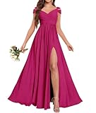 Vestidos de dama de honor de gasa para mujer, vestidos de cóctel con abertura, vestidos largos de graduación, talla grande, fucsia, 46