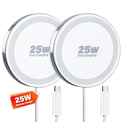 25W Wireless Charger for MagSafe Magnetic Fast Charging Pad for iPhone 17/16/15/14/13/12 Series & AirPods Strong Magnet Thin & Portable Wireless Charger for Travel Home Office(White 2Pack)