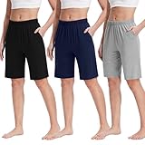 MoFiz Pjs 3-Pack Womens Bermuda Pajama Shorts Lounge Bottom Loose Fit Casual Long Yoga Shorts 3T-A L