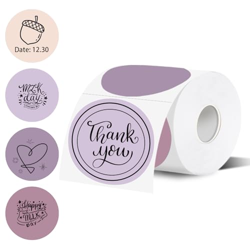 3 Inch Thermal Label,Purple Round Thermal Printer Label,Waterproof Thermal Stickers for DIY Logo Design,Name Tag,Thanks Card 300 Labels/Roll