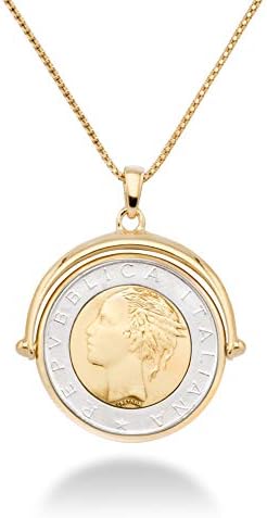 Miabella 18K Gold Over Sterling Silver Italian Genuine 500-Lira Reversible Flip Coin Pendant Necklace for Women, Chain 925 Medallion Necklace Made in Italy (Length 18 Inches)