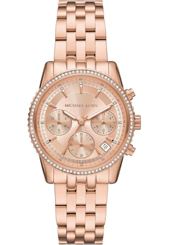 Michael Kors Reloj Bryant para Mujer, Movimiento de Cuarzo de Tres Agujas con Correa de Acero Inoxidable o cerámica, Tono Oro Rosa, 35 mm