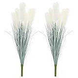 LUEUR Artificial Greenery Plants with Reed Flowers, 35.4" Faux Reed Grass Fake Shrubs Outdoor Plant