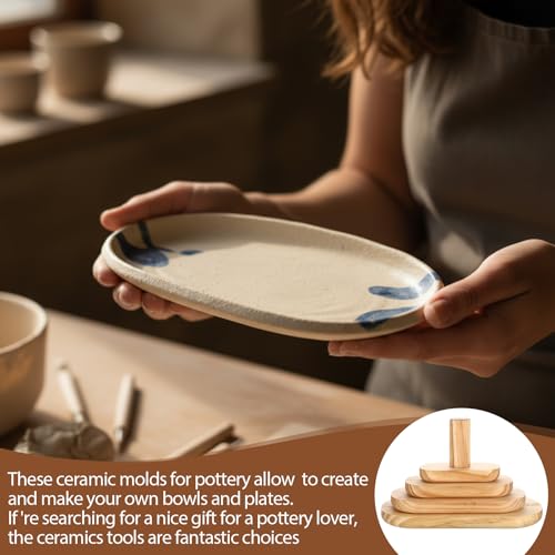 DoubleFill 4 Pack Craft Mold Pottery Plaster Mold Wood Pottery Tool with Handle for Craft Ceramic DIY Forms Bowl Plate Dish Slump Making (Oval,15x5'' 12x4'' 9x3'' 6x2'' Thickness 1'') by DoubleFill - Image 6