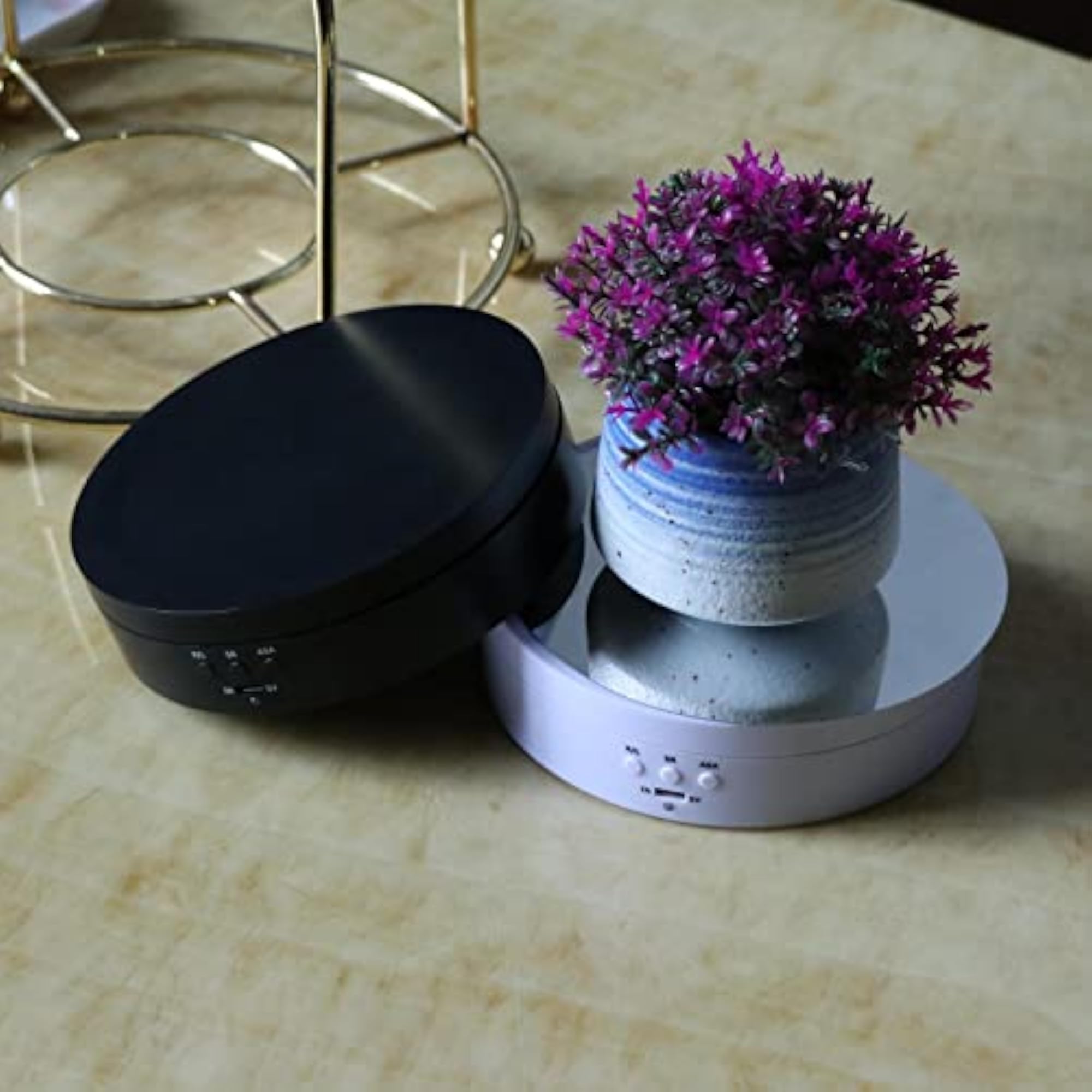 Motorized Rotating Display Stand for Cake, Dolls, Jewelry, Black