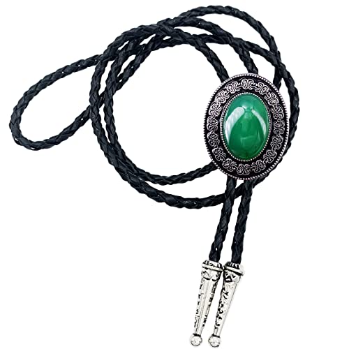 Selovo Genuine Leather Green Rhinestone Cowboy Native American Flower Retro Bolo Tie #TOP10