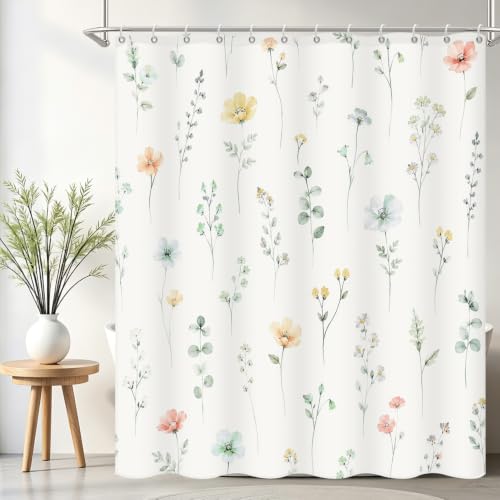 TOENGS Watercolor Floral Shower Curtain, Farmhouse Botanical Fabric Bath Curtain, Waterproof Shower Curtains for Bathroom with 12 Hooks, Spring Cottagecore Bathroom Decor, 72x78 inches by TOENGS - Used condition - US$14.46