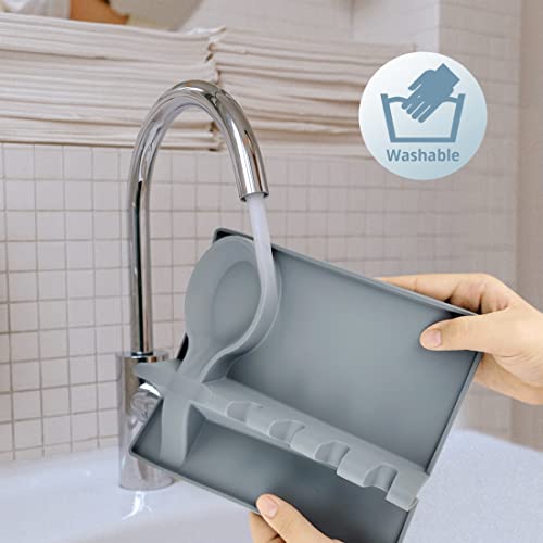 Silicone Utensil Rest with Drip Pad for Stove Top, Large Spoon Holder, Kitchen Utensil Rest (Gray) by MEETSWEET - Image 4