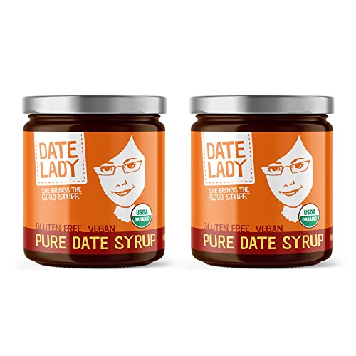Award Winning Date Lady Organic Date Syrup 12 oz Glass Jar | Vegan, Paleo, Gluten-free & Kosher (2-Pack) Sugar Substitute | M