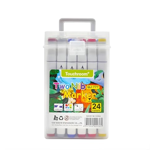 Image of JOUET Two Nib Marker Set, 24 Vibrant Colors, Double-Ended with 1mm and 0.7mm Tips, Washable Ink, Child-Safe Non-Toxic, Ergonomic Design, Portable Storage Case