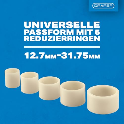 Draper Tools Expert Siliziumkarbid-Tischschleifscheibe, 150 x 20 mm, Körnung 120, 31,75 mm Bohrung, inkl. 5 Reduzierringe, für Hartmetallwerkzeuge und Nichteisenmetalle