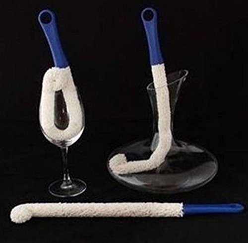 Yueton Long Neck Bendable Foam Tipped Bottle / Glass / Decanter/ Stemware/ Cups/ Coffee Pot/ Deep Ice Tea Containers Washing Brush Scrubber, Glasses Cleaning Brush (Blue) #TOP6