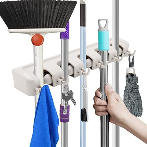 Vicloon Broom Mop Holder Tidy Organizer, Wall Mounted Organizer with 5