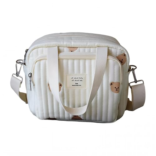 Embroidered teddy bear multifunctional baby bag with 7 pockets, l...
