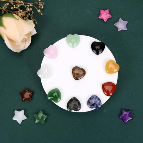 24 Stück Glücksbringer Herz Aus Stein Edelsteine Glückssteine Kristalle Heilsteine Mutstein Valentinstag Stern Stein Liebe Amethyst Rosenquarz Geschenke für Meditation Chakra Reiki Energieausgleich