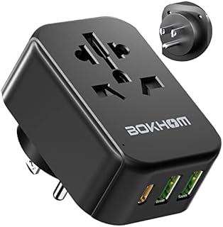 UK to US Travel Adapter with USB, UK to USA Plug Adapter (2 USB -A & 1 Type-C) American Travel Plug Adapter UK to US, USA Canada Korea Thailand Mexico and More (Type B)