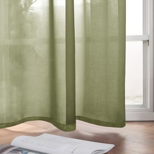 MIULEE Voile Sheer Curtains, Grommet, W42 x L84 Inch, Olive Green, 2 Panels by MIULEE - Used condition - Image 5