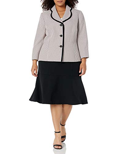 Le Suit Women's Plus Size 3 Button Notch Collar Novelty DOT Skirt Suit, Light Blossom Multi, 18W