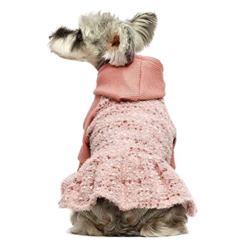 Fitwarm Fuzzy Velvet Dog Winter Clothes Dog Girl Hoodie Dresses Thermal Sweater Doggie Dress Thick Jacket Puppy Outfits Coat Cat Sweatshirt Apparel Pink Small #TOP1