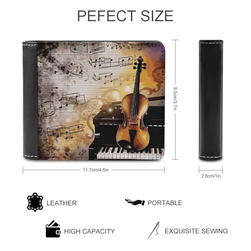 Men's Leather Wallet Bifold Wallet for Men Piano Violin Music Notes Slim Wallet with Multiple Card Classic Passcase Mens Card Holder2