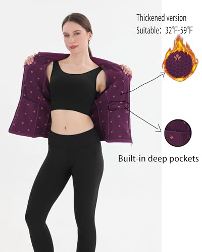 Pobodo, Women's, Thermal, Fleece Lined, Slim Fit, Winter Running, Warm Stand Collar, Yoga Track Top, 2-Way Zip, 4 Pockets — view 3