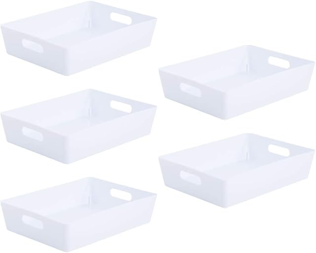 Wham Bam 5.01 Ice White Plastic Studio Storage Baskets Office Home & Kitchen Tidy Organiser 35 x 26 x 8.5cm (5 Baskets)