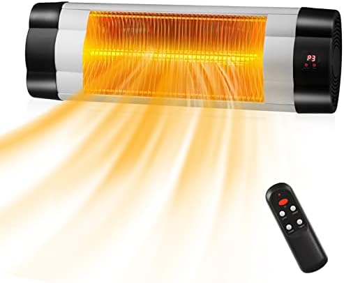 Tangkula 1500W Wall-Mounted Patio Heater, Electric Infrared Heater with 3 Heat Settings, Remote, 24 H Timer & Overheat Protection, IP34 Waterproof Outdoor Heater for Garage, Backyard, Home