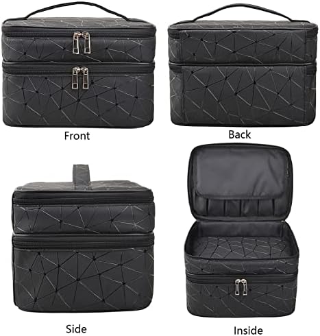 MKPCW Makeup Bag Double-Layer Cosmetic Bag with Brush Bag and Divider (Black)