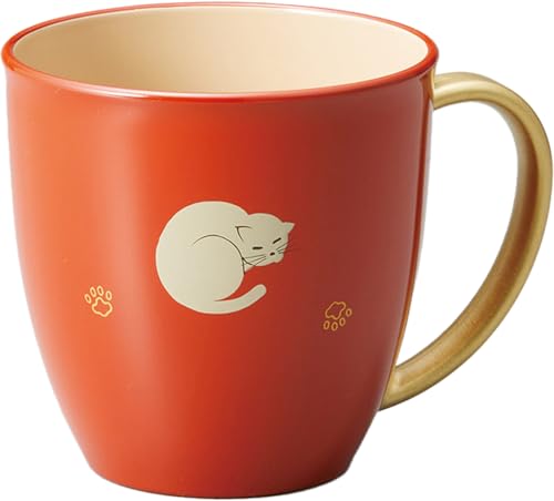 越前漆器★カラフルでかわいい『マグカップねこ1個(洗朱)』