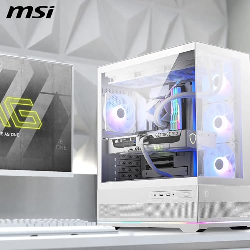 MSI MAG PANO 110R PZ White Boîtier PC Moyen Tour - Compatible avec Les GPU de 400 mm de Long, filtres à poussière, USB Type-C 20 GB/s, Compatible Cartes mères ATX et Micro ATX à connecteurs arrière
