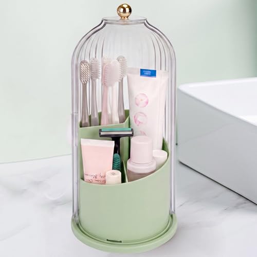 QIYVLOS Toothbrush Holders with Sliding Lid, Rotating 3 Slots Bathroom Organizer Countertop, Tooth Brush Toothpaste Holder Bathroom Counter Stand Sink Organizer Caddy for Makeup Brushes Holder (Green) by QIYVLOS - Used condition - US$17.74