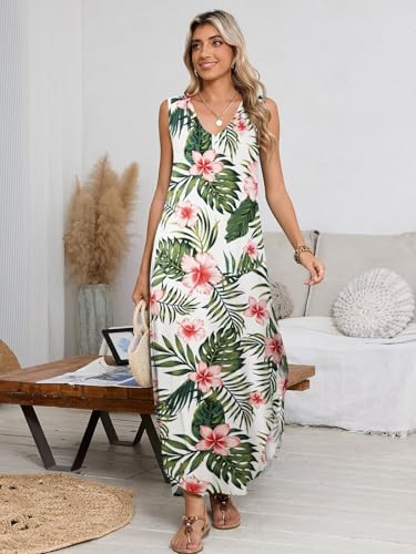 Image of BELAROI Womens Plus Size Maxi Dress Sundress Summer Casual Sleeveless V Neck Pockets Beach Swimsuit Coverup Loose