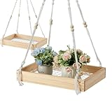 Novabright 2 Pcs Window Hanging Plant Shelf with Macrame Adjustable Rope, 16' Large Wooden Plant Hanger Indoor with Metal Frame, Load 50lb, Suit for Window Ceiling Wall Mount Boho Decor