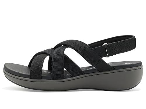 Clarks Clarks Cloudsteppers Women's BreezeRae Ana Wedge Sandal, Black Canvas, 8 Wide US
