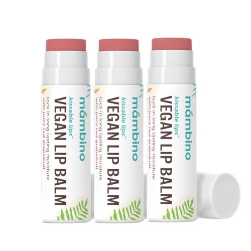 Mambino Organics Kissable Lips Vegan Lip Balm, Glossy Pink Grapefruit Lip Moisturizer, Hydrating Plant-Based Lip Care with Olive & Jojoba Oils, Clean Beauty Lip Product, 7 g, 3-Pack