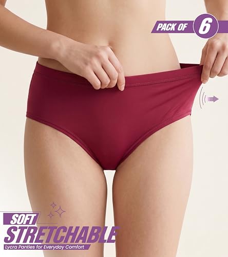 Image of Asix Women Lycra Panty Pack of 6 | Stretchable Breathable Ladies Underwear | Soft Elastic Waistband Comfortable Innerwear Combo | Printed Panties for Women