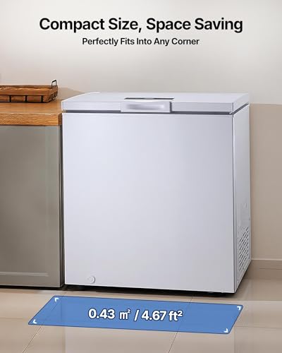 Image of VEVOR Chest Freezer, 5 Cu.ft Compact Deep Freezer, Free Standing Top Open Door Chest Freezers with 2 Removable Baskets & Adjustable Thermostat - Energy Saving, Low Noise & Garage Ready, White