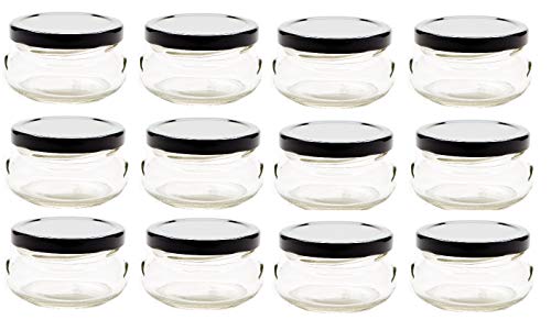 Nakpunar 12 pcs 3.3 oz Glass Tureen Jars with Black Lids -100ml