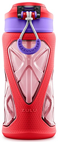 Image of ZULU Torque 16oz Plastic Kids Water Bottle with Silicone Sleeve and Leak-Proof Locking Flip Lid, Soft Touch Carry Loop for School Backpack, Lunchbox, BPA-Free Dishwasher Safe