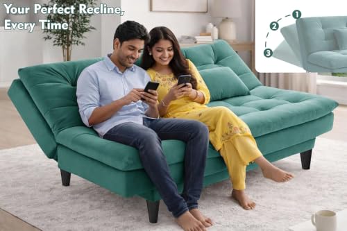 Image of Rosebell Modern Wooden 3-Seater Sofa Cum Bed Foldable Velevt Fabric Sofa for Living Room, Guest Room & Office-Green-Color
