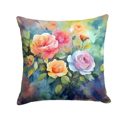 Caroline's Treasures Roses in Watercolor Throw Pillow Machine Washable, Indoor Outdoor Decorative Pillow for Couch, Bed or Patio, 18Hx18W