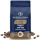 Whole Bean Coffee Medium Roast, Super Crema Arabica and Robusta Blend, Low Acid, Bold & Nutty Flavor, 12oz Bag, Fresh Artisan Roast from Puglia