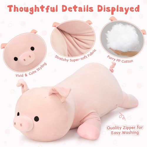 Image of MaoGoLan Pink Pig Plush Pillow- 24 inch Giant Pig Stuffed Animal Body Pillow, Soft Piglet Stuffy Plushie Hugging Pillow for Kid Girl Boy & Adult, Perfect Piggy Birthday Gift, Baby Shower Party Favor Decor