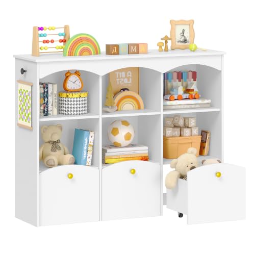 Bibliothèque enfants 6 compartiments + bacs roulants Hzuaneri