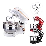 Arebos Küchenmaschine 1500W mit 6L Edelstahl-Rührschüssel | Weiß-Roségold | inkl. Rührhaken, Knethaken, Schneebesen | Spritzschutz | 6 Geschwindigkeiten | Knetmaschine | Teigmaschine