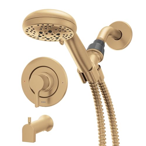 Moen 82775BZG Beric Single-Handle Tub and Shower Faucet with Handshower, Valve Included, Bronzed Gold, IPS Tub Spout, Pressure-Balancing System by Moen - Used condition - US$130.44