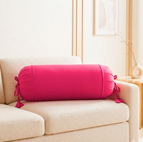Image of SAJAVAT HOME Pure Cotton Bolster Cover (Pink) | 32x15 Inch Cylindrical Side Pillow Cover with Adjustable Ties | Decorative Round Diwan Cushion Cover for Sofa, Bed & Couch Pack of 2